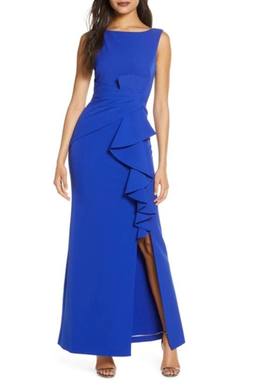 Eliza J ruffle front gown - cobalt 16